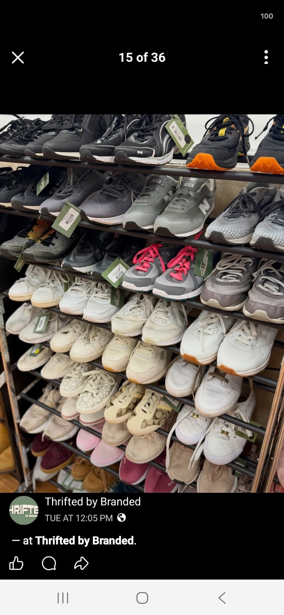 Wall of shoes on display